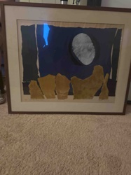 Framed Abstract Moonlit Landscape Art