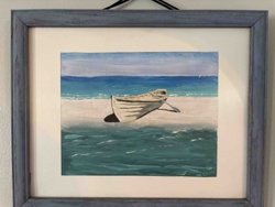 Framed Original Acrylic Painting: Rowboat on Beach by Mary Chesney