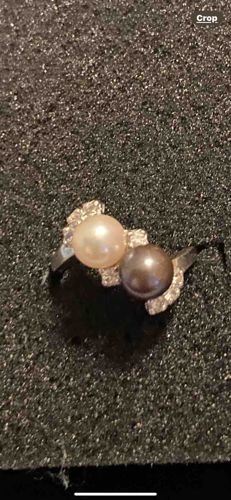 Bypass Ring with White and Black Pearls and Diamond Accents