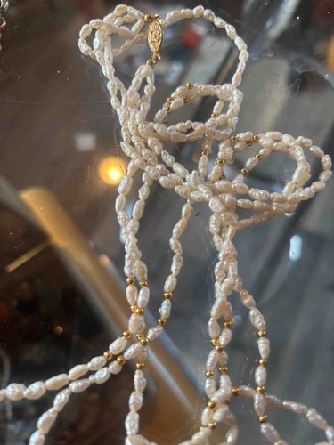 Multi-Strand Baroque Pearl Necklace with Gold-Tone Accents