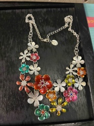 Multi-Color Enamel Flower Bib Necklace