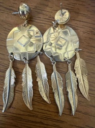 Gold-Tone Disc and Feather Dangle Earrings