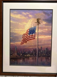 Patriotic Americana Artwork with Statue of Liberty and NYC Skyline