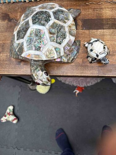 Artisanal Abalone and Mother of Pearl Inlaid Turtle Figurines