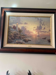 Framed Seascape Lighthouse Sunset Print