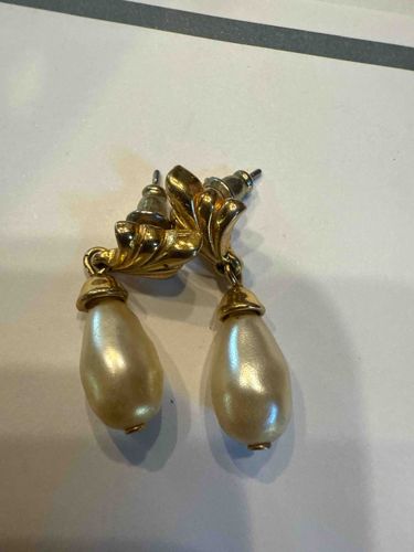 Gold-Tone Scroll and Faux Pearl Drop Earrings