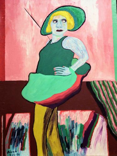 Modernist Figurative Portrait of a Woman in Green Hat