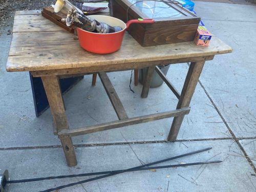 Antique Primitive Wood Trestle Table