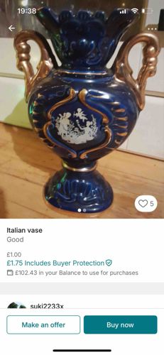 Italian Style Ceramic Decorative Vase with Gilt Accents and Classical Scene