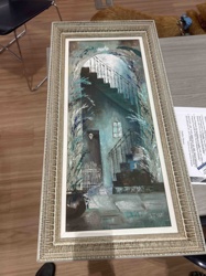 Framed Architectural Scene Painting with Staircase
