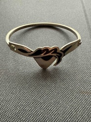 Silver Tone Bangle Bracelet with Black Enamel Design