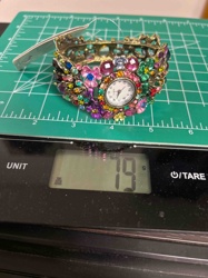 Multi-Gemstone Floral and Peacock-Inspired Cuff Bangle Watch
