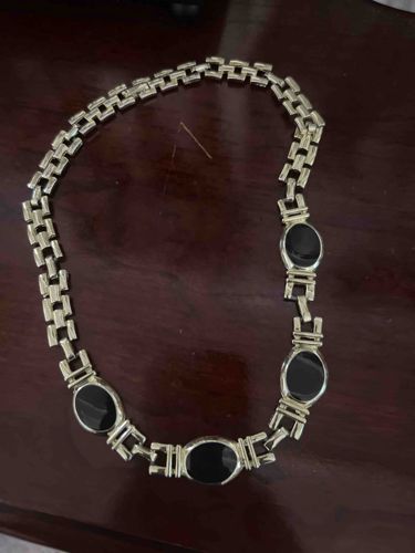 Gold-Tone and Black Oval Inlay Collar Necklace