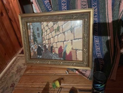 Framed Needlepoint Art Depicting Western Wall Scene