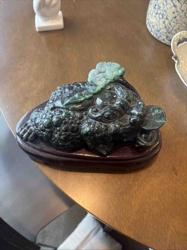 Chánchú (Money Toad) Stone Sculpture with Wooden Base