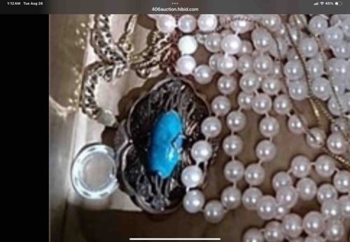 Assorted Vintage-Style Costume Jewelry with Turquoise-Colored Pendant and Faux Pearl Strands