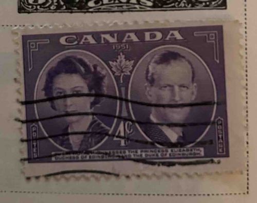 1951 Canada 4-Cent Princess Elizabeth and Duke of Edinburgh Postage Stamp