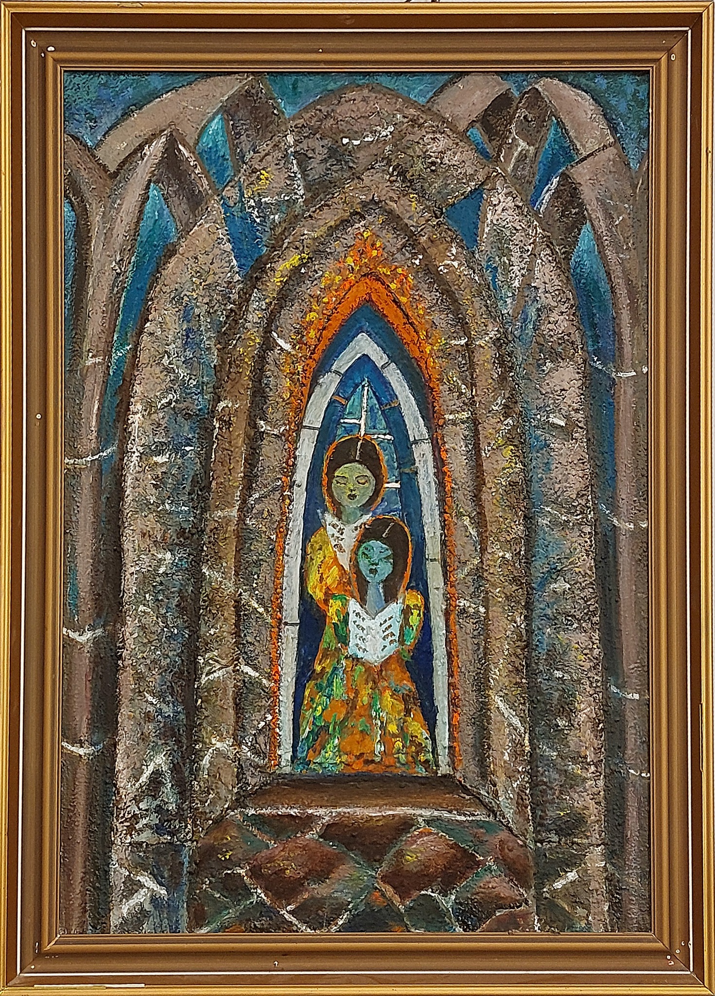 Submitted photo of Oil painting featuring figures within architectural arches