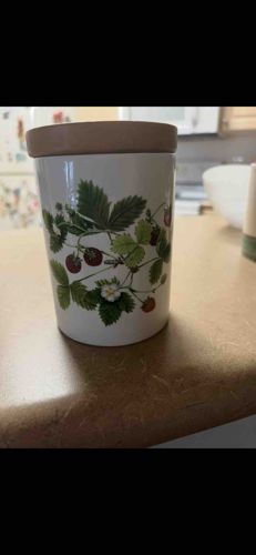 Strawberry Motif Ceramic Canister with Wooden Lid