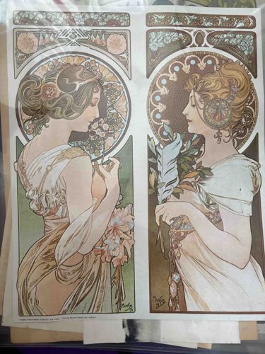 Alphonse Mucha 'The Primrose' and 'The Feather' Art Nouveau Prints