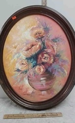 Samuel Knight Floral Still Life Oil Painting in Oval Frame