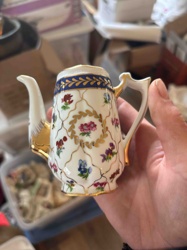 Miniature Gilt and Polychrome Porcelain Coffee/Chocolate Pot