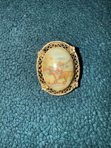 Equestrian Scene Cabochon Brooch