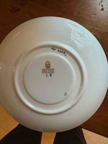 Wedgwood Bone China Saucer with 'L2' and 'dr 3738u' Markings