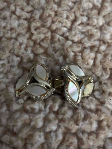 Vintage Trifari-style Mother of Pearl Leaf Clip-On Earrings