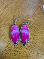 Pair of .925 Silver Dragon Vein Dyed Agate Dangle Earrings