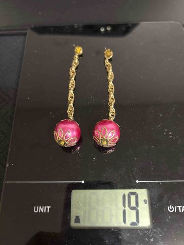 Pink Enamel and Gold-Toned Dangle Earrings