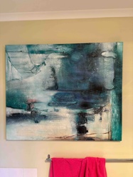 Abstract Textured Canvas Art in Teal and White