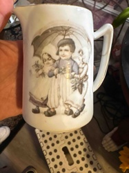 Bavarian Porcelain Creamer with Children Under Umbrella Motif