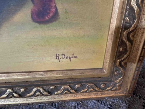 Oil Painting Signed "R. Doyle" in Ornate Gold Frame