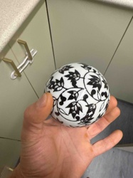 Black and White Floral Patterned Ceramic Sphere Art Object