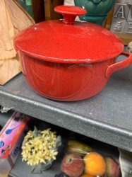Red Speckled Enameled Casserole Pot with Lid