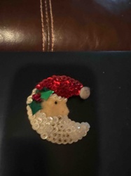 Sequin and Bead Santa Moon Christmas Pin