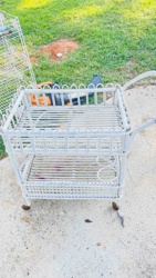 White Painted Wrought Iron Garden Cart or Tea Cart