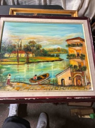Landscape Painting with Riverside Village