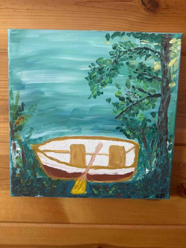 A Rowboat by the Lakeside (Hand-Painted Canvas)