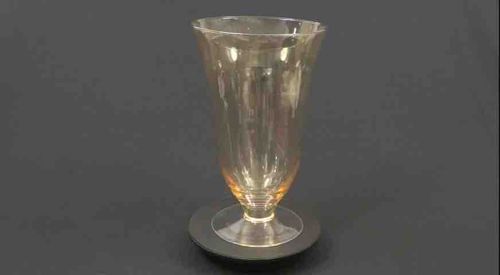 Art Deco Paneled Amber Iridescent Carnival Glass Footed Tumbler