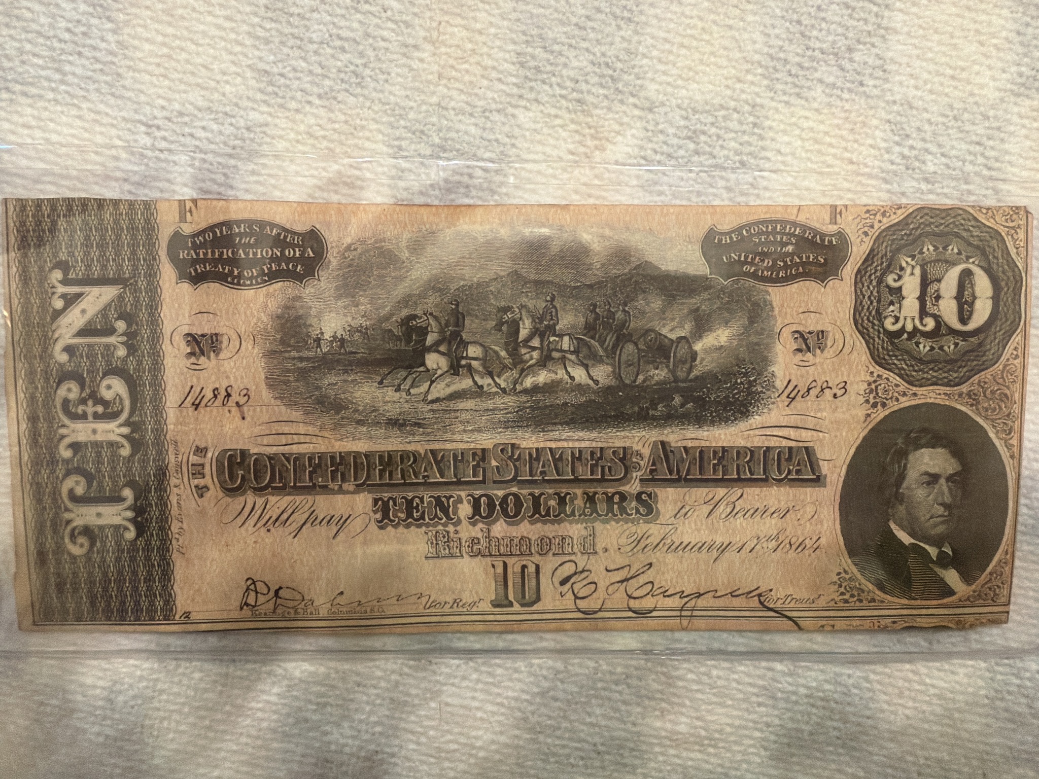 Submitted photo of Confederate States of America Ten Dollar Banknote (not authenticated)