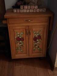 Wooden Kitchen Cart with Hand-Painted Apple Motif