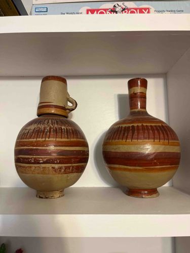 Pair of Terracotta Painted Water Jugs