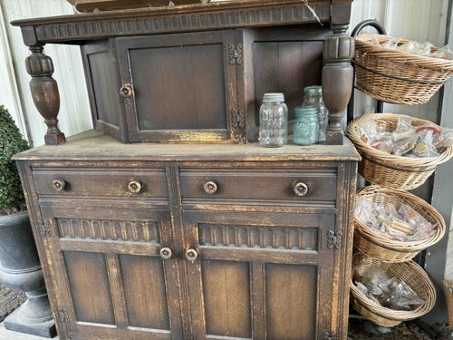 Antique Dark Wood Sideboard with Hutch