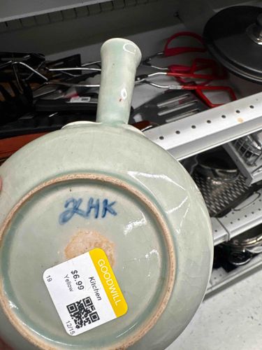 Celadon Glazed Ceramic Saucepan with Long Handle