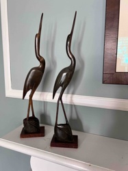 Pair of Carved Wooden Heron Statues