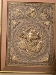 Framed Asian Embroidered Textile with Dancing Figures