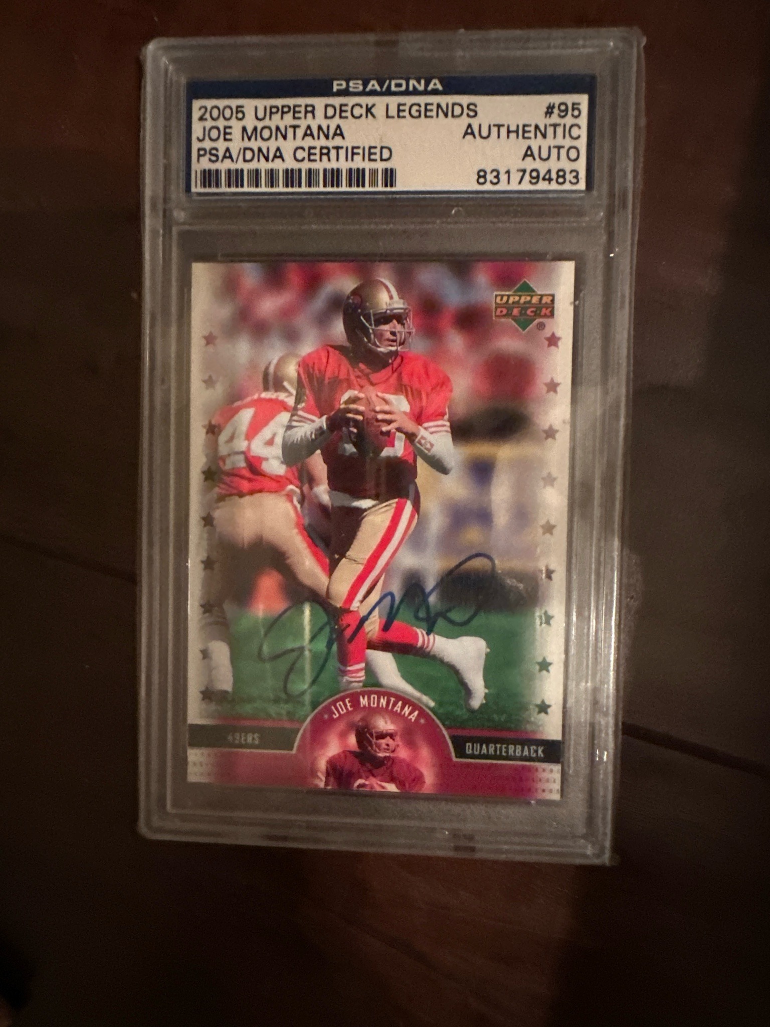 Submitted photo of Joe Montana Signed Upper Deck Legends Trading Card (not authenticated)