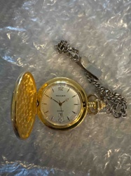 Milan Gold-Tone Quartz Full Hunter Pocket Watch with Chain